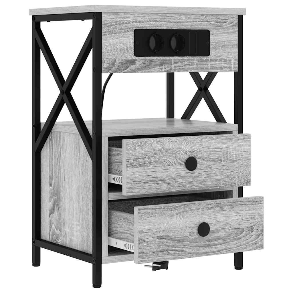 Nachttisch mit Ladestation 2 pcs Grau Sonoma 40 x 31 x 60 cm